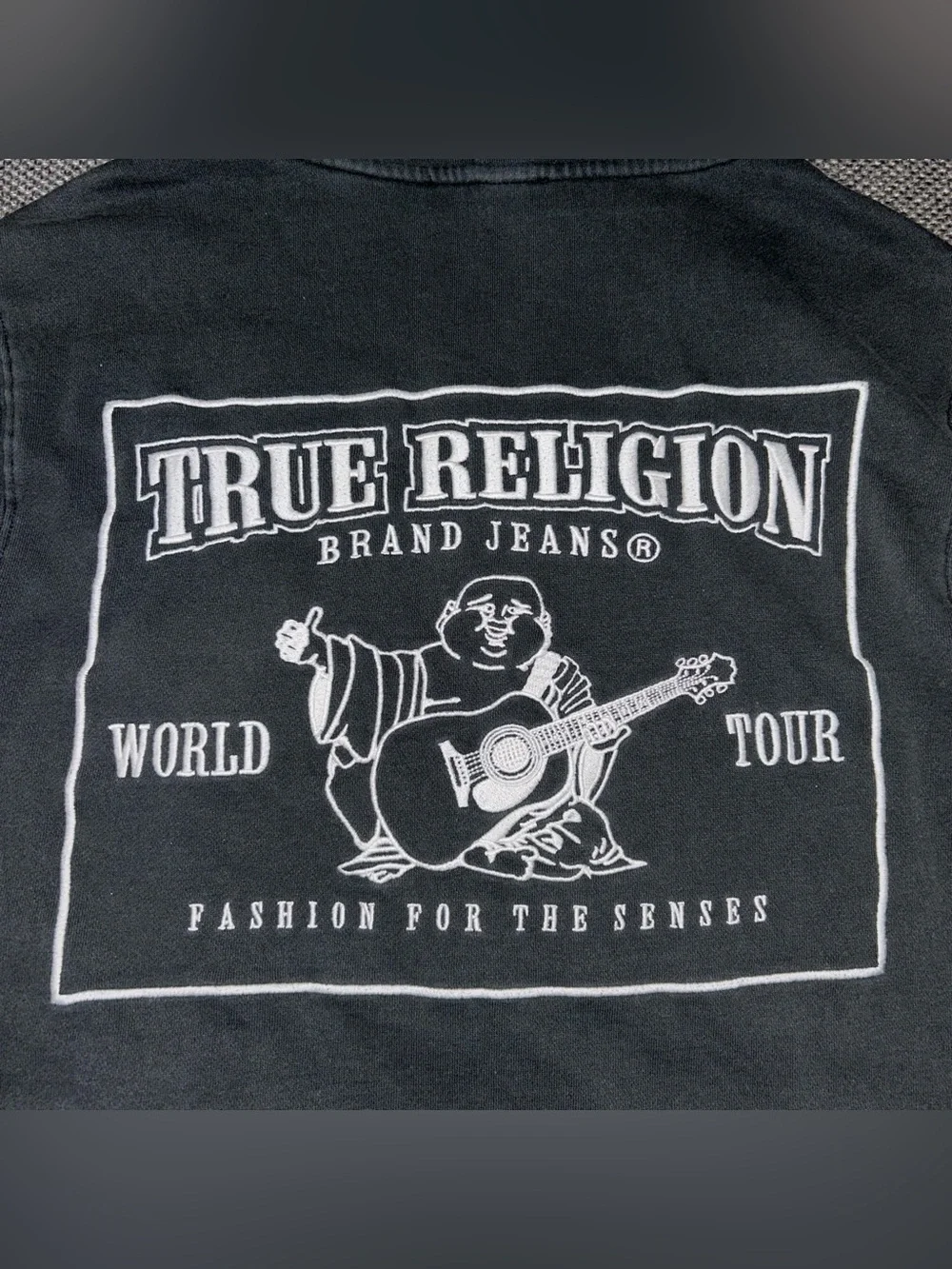 Y2K True Religion Faded Gray Full Zip Hoodie - World Tour Embroidered Logo